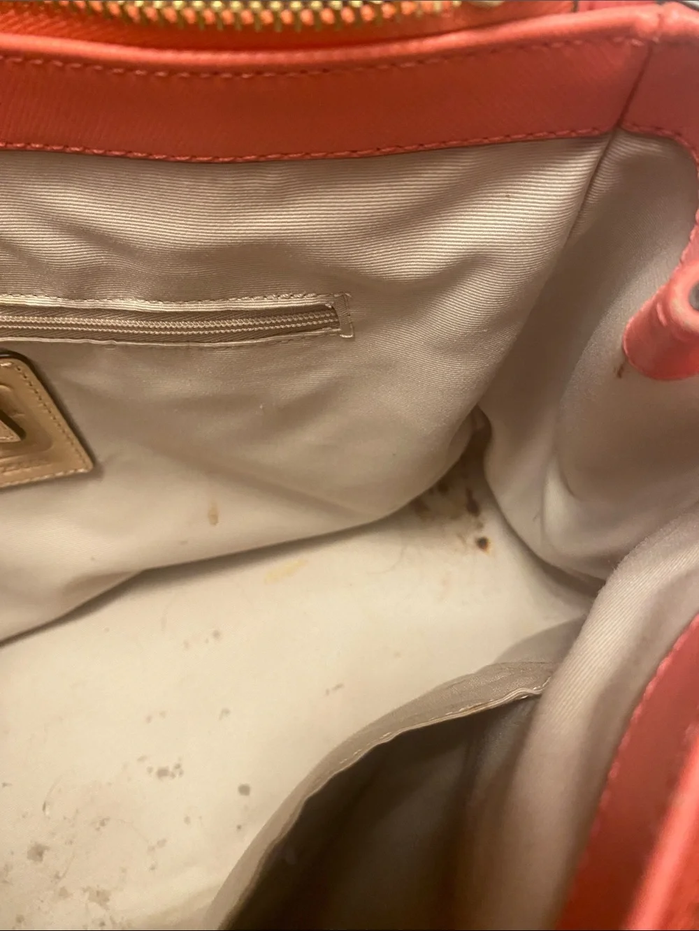 Coach Coral/Peach Leather Triple-Zip Tote